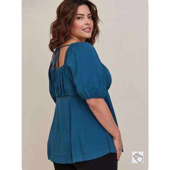 Torrid Babydoll Blouse with Puff Sleeves, Button Front, Tie Closure Back, 1X NWT - Picture 2 of 11